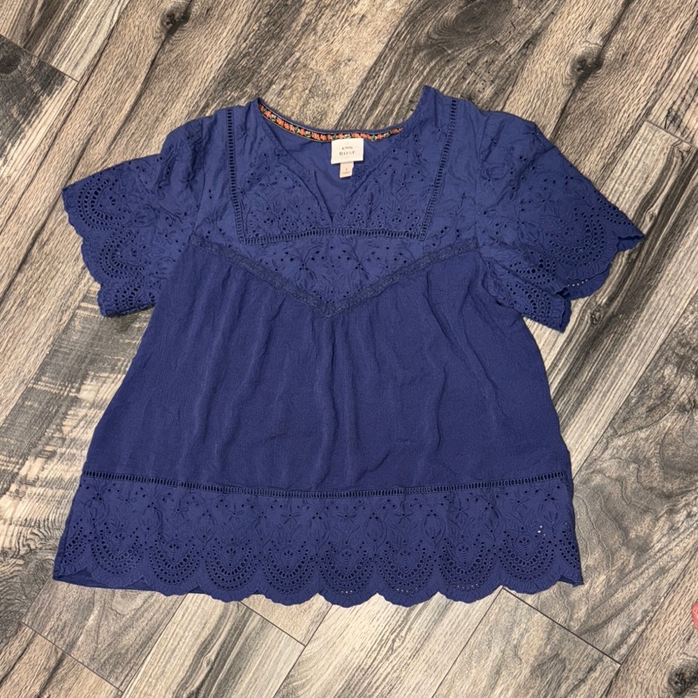 Ava & Viv Women's Navy Eyelet Top